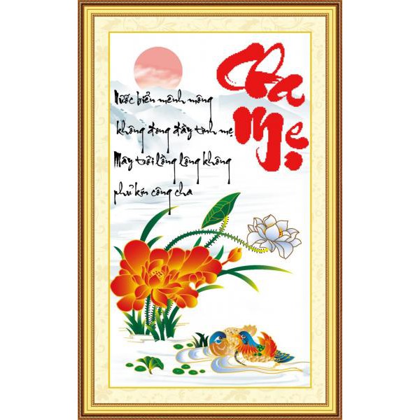 Tranh thêu chữ thập Thư Pháp Cha Mẹ 222662 (TRANH TỰ THÊU) KT:45X72CM