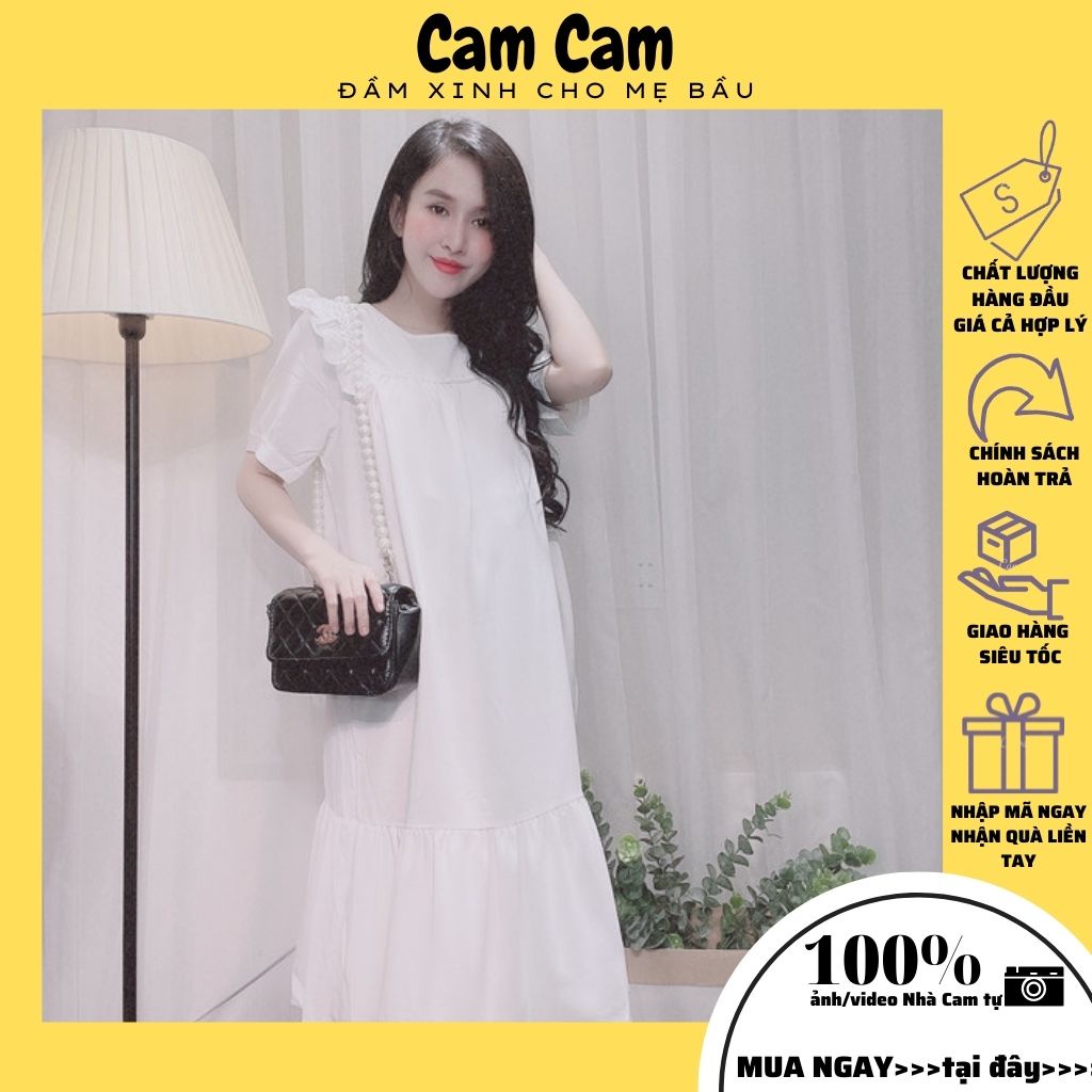 Đầm bầu xinh SALE SOCKĐầm bầu dự tiệc, cách tầng trắng xinh, vai bèo, tay phồng, mã ĐB1008