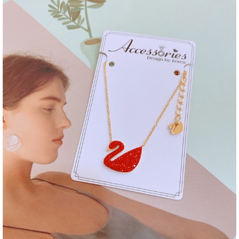 Dây Chuyền Thiên Nga Đá Nhân Tạo Màu Đỏ Titan Ko Đen TT 3162