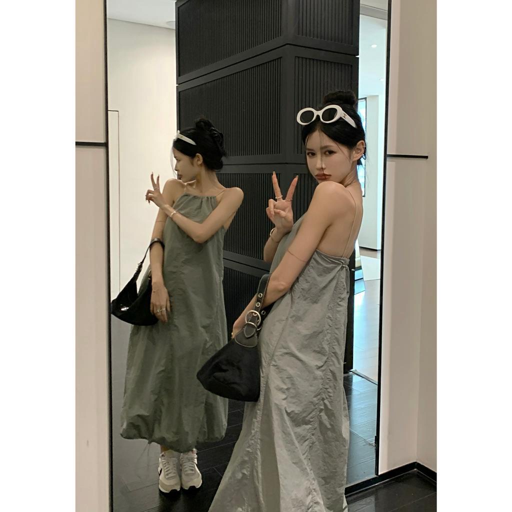 Đầm Dài Hai Dây Dáng Chữ A Rộng Cổ Cao Vừa Vặn Phong Cách Hàn Quốc Gợi Cảm Dành Cho Bạn Nữ