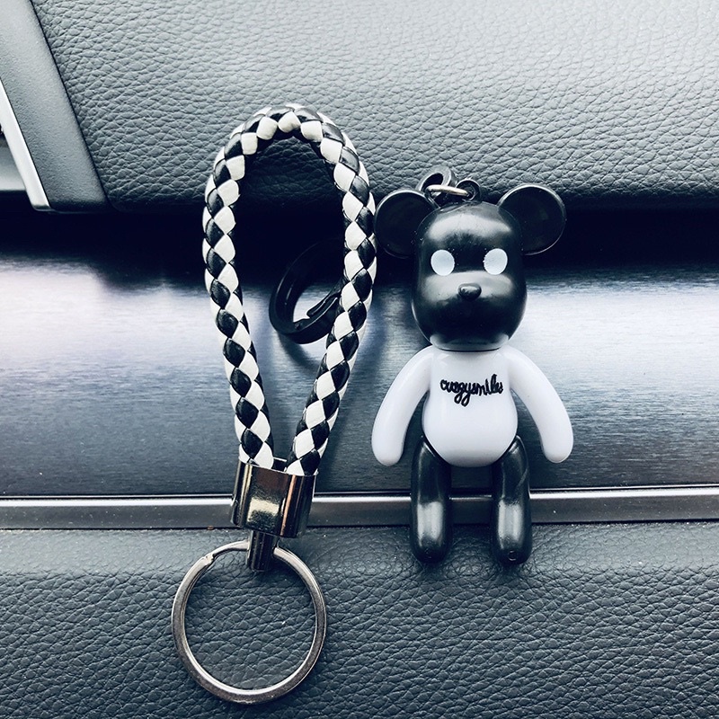 Móc khóa gấu Popobe Trắng đen (Kèm dây da) phụ kiện xinh cho túi xách balo