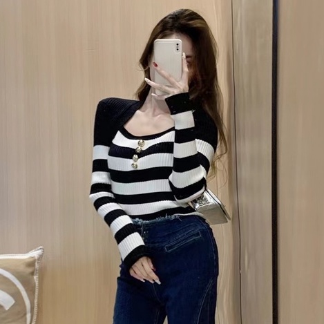 【ZHELIHANGFEI】Áo Len Tay Dài Lưng Cao Thời Trang Cho Nữ