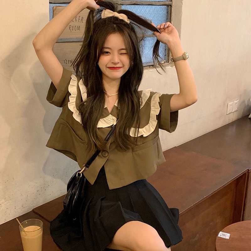 Áo Sơ Mi Chiffon Ngắn Tay Hai Lớp Cổ Búp Bê Thiết Kế Mới Thời Trang Mùa Hè Dành Cho Nữ