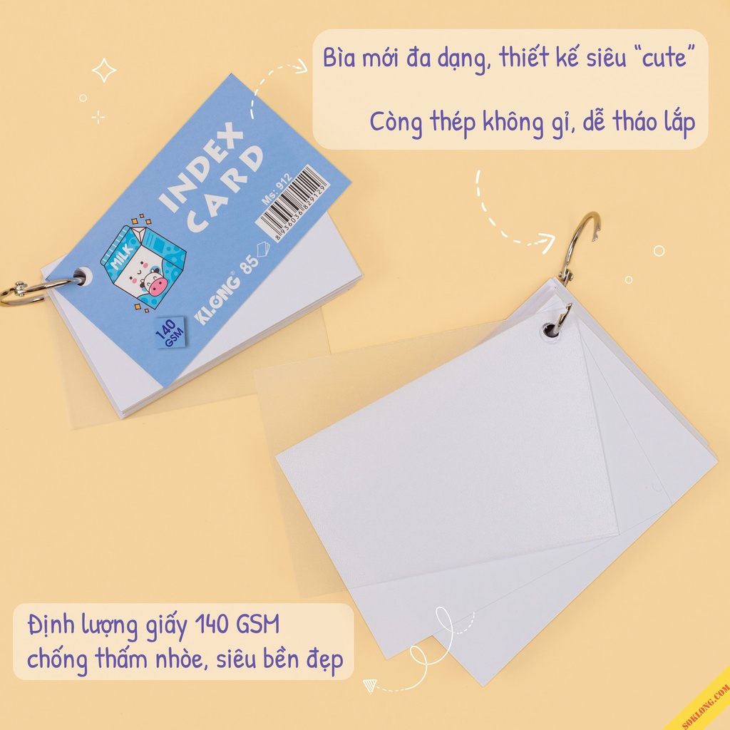 Tập thẻ Index Card Klong Ms 912  học ngoại ngữ dày dặn Sổ KLONG, thẻ flashcard KLong
