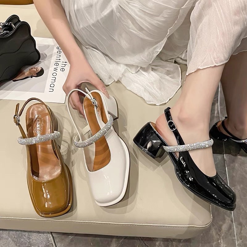 (HÀNG CÓ SẴN) Sandal hở gót da bóng quai tán đá BIG SIZE 41-43
