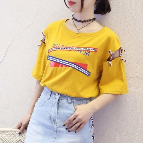 Áo Thun Nữ Trễ Vai Tay Ngắn Dáng Rộng Phong Cách Hàn Quốc Mùa Hè Hàng Mới