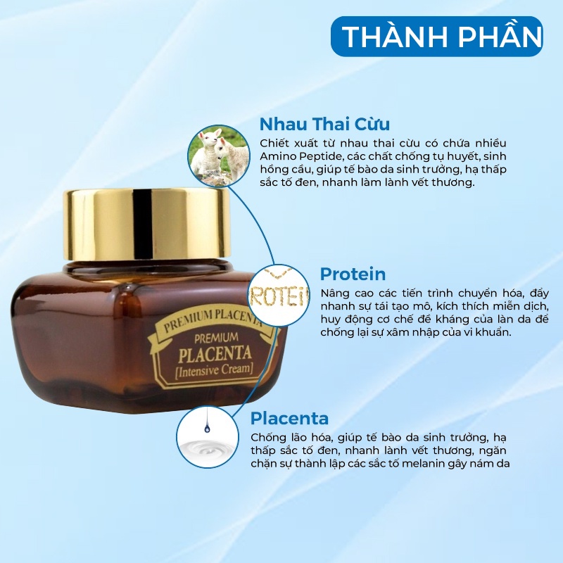 Kem Dưỡng Trắng Da Dưỡng Ẩm Chống Lão Hóa Chiết Xuất Từ Tinh Chất Nhau Thai Cừu 3w Clinic Placenta Intensive Cream 50ml