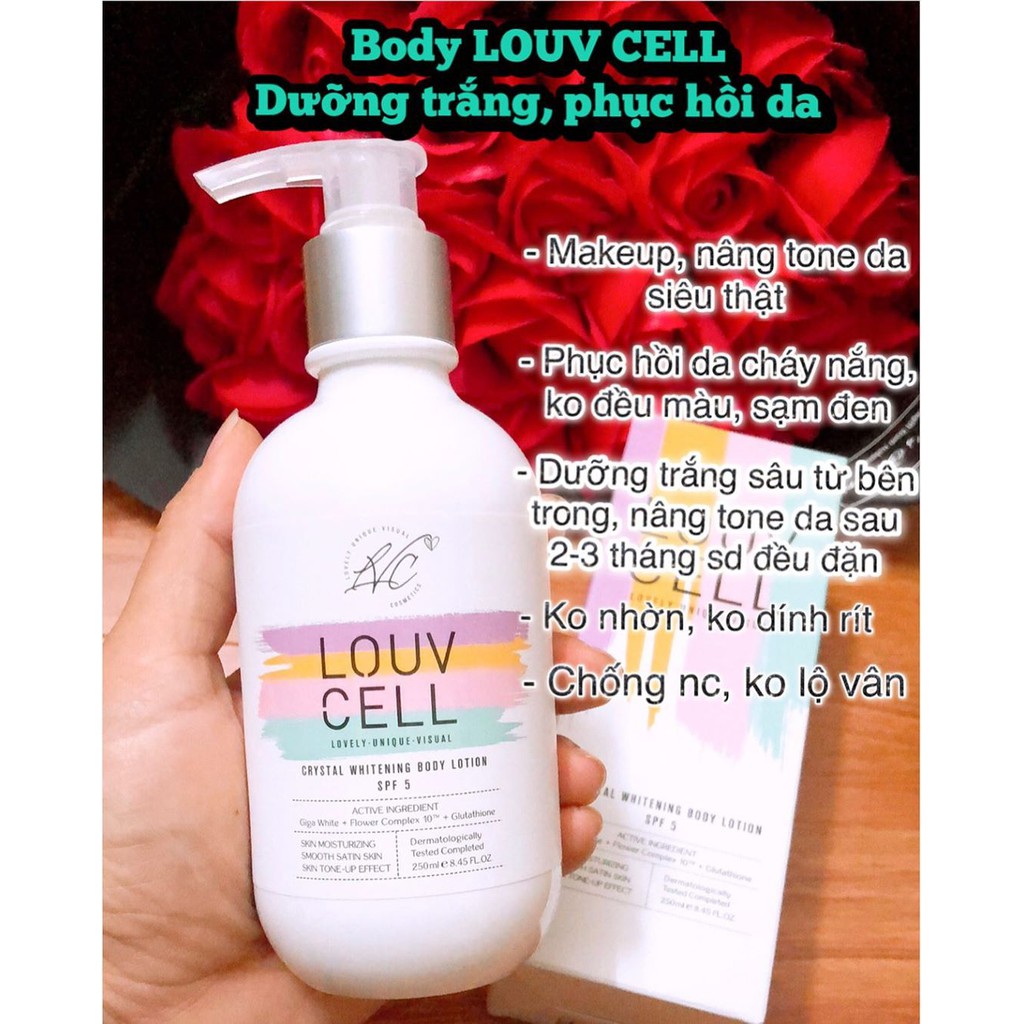 Kem Sữa dưỡng thể trắng da Louv Cell Crystal Whitening Body Lotion SPF 5 120ml &amp; 250ml chính hãng