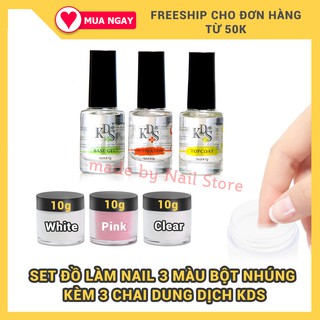 Set bột nhúng kds 3 chai dung dịch base - top - active và 3 hũ bột 10g
