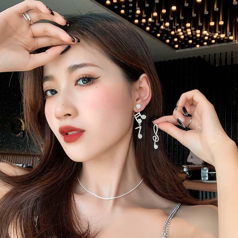 Khuyên Tai Hình Nốt Nhạc Đính Đá Thời Trang Hàn Quốc Thanh Lịch Cho Nữ|Bông Tai Dự Tiệc Tinh Tế