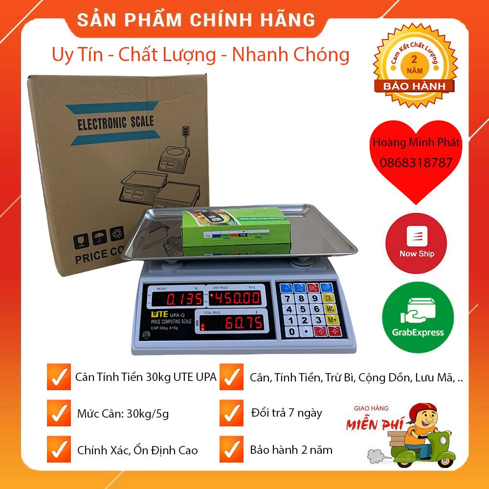 Cân Điện Tử Tính Tền UTE UPA-Q 30kg/5g Dành Cho Các Cửa Hàng Hoa Quả, Thực Phẩm, Thịt, Bánh Kẹo