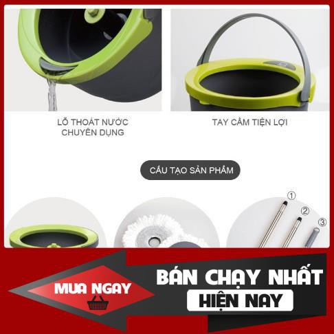 Bộ cây lau nhà xoay tay ettom lock&lock etm498 – kèm 2 bông lau cao cấp xoay 360 độ