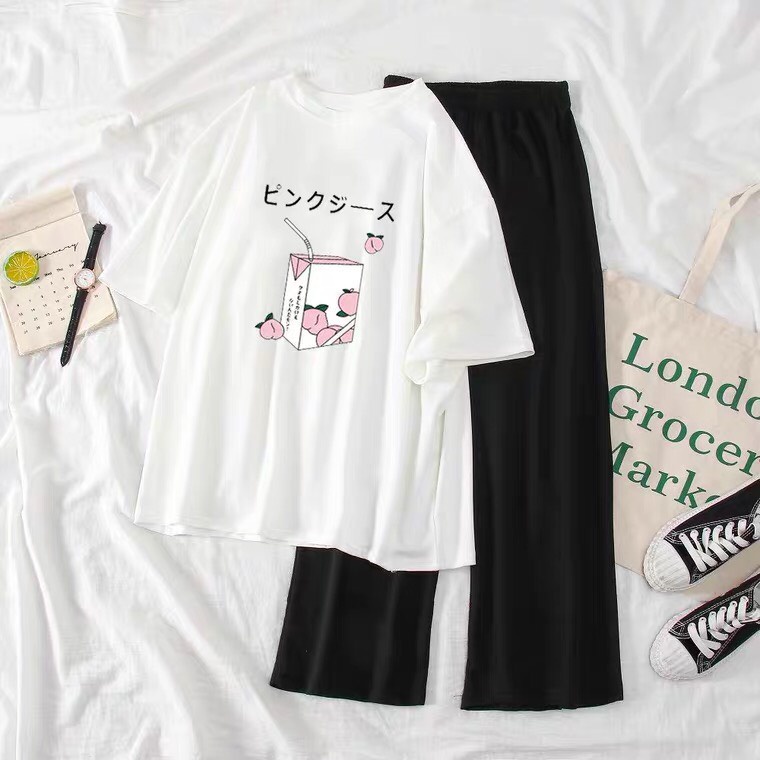 Sét Áo Gấu đội mũ + quần suông, Áo thun from rộng, Chất đẹp không xù, Sét bộ mặc ở nhà - MODY