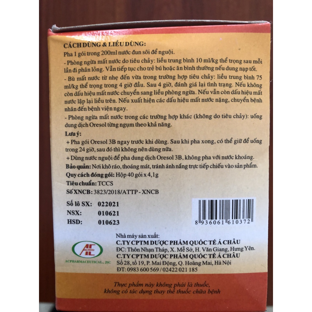 ORESOL 3B Bù Nước Và Điện Giải Hương Cam Hộp 40 Gói, Phòng Ngừa Mất Nước Do Tiêu Chảy