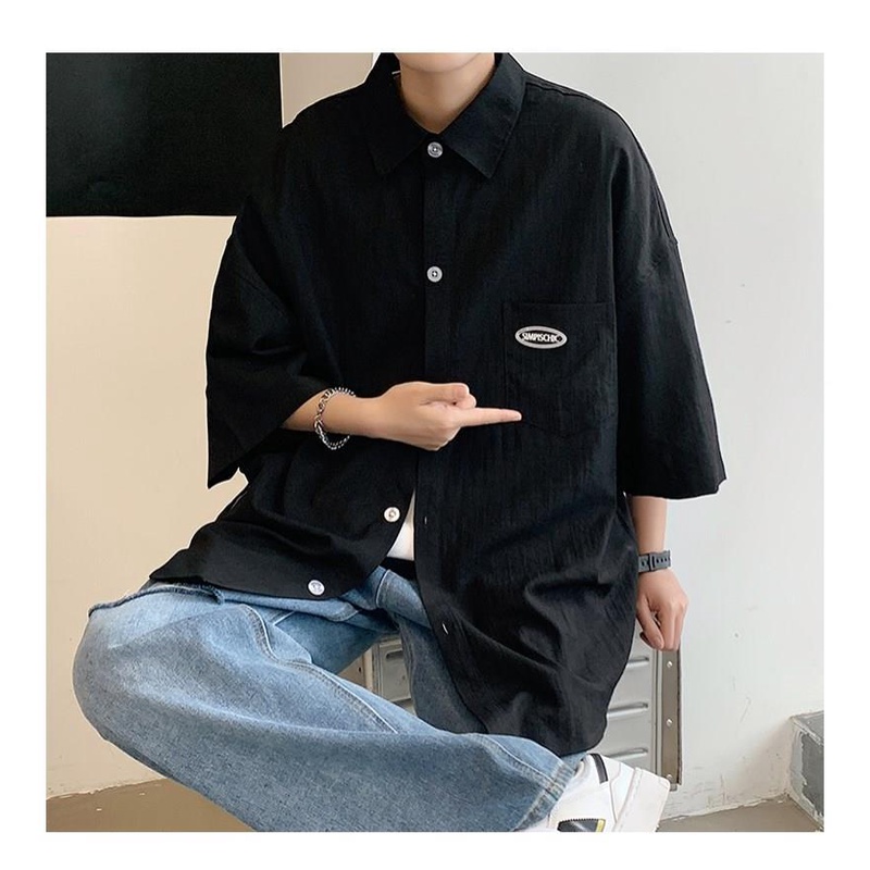 Áo sơ mi Nam kaki Bigsize Áo sơ mi tay ngắn form rộng có cổ đen mùa hè Phong cách Hàn Quốc Thời Trang cao cấp đẹp