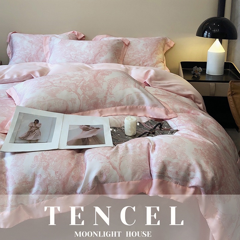 Bộ Chăn ga siêu phẩm Tencel MoonLight 100s mềm mịn mát lạnh hoạ tiết thanh lịch tinh tế