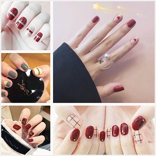 T Sang Trọng Cô Gái Dán Móng Tay Kẻ Sọc Làm Móng Tay Miếng Dán 14 Miếng Dán Dán Dán Đầy Đủ Trái Tim Cô Gái Miếng Dán Móng Tay Đậu Dán Màu Miếng Dán Móng Tay Chống Thấm Nước Miếng Dán Móng Tay DA