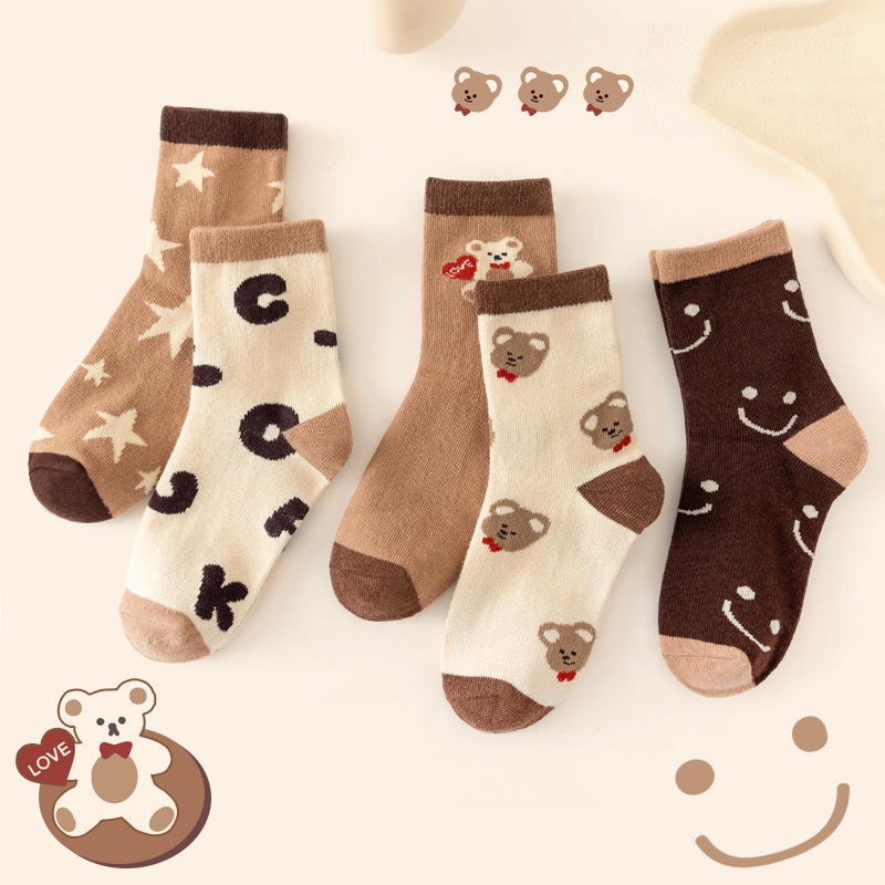 Set 5 Đôi Vớ Cotton Thoải Mái In Họa Tiết Dễ Thương Cho Bé 1-12 Tuổi
