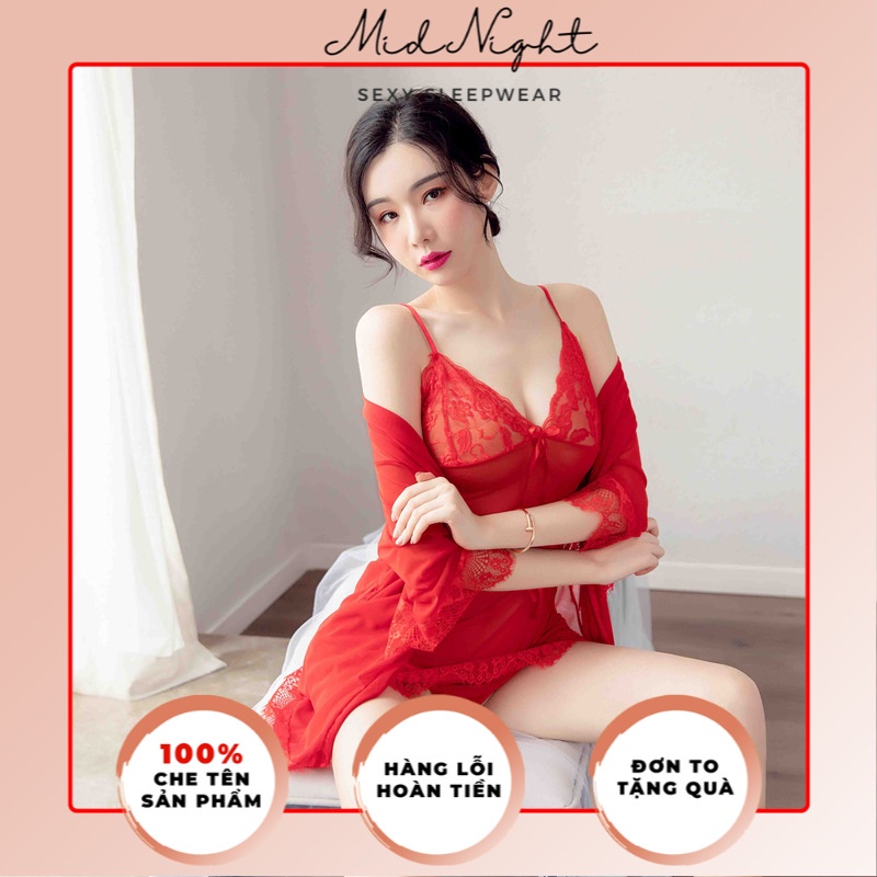 Bộ Đồ Ngủ Ren Sexy - Váy Ngủ Gợi Cảm - Đồ Lót Gợi Cảm Nữ Size Lớn Xuyên Thấu Cám Dỗ Mid Night Sexy