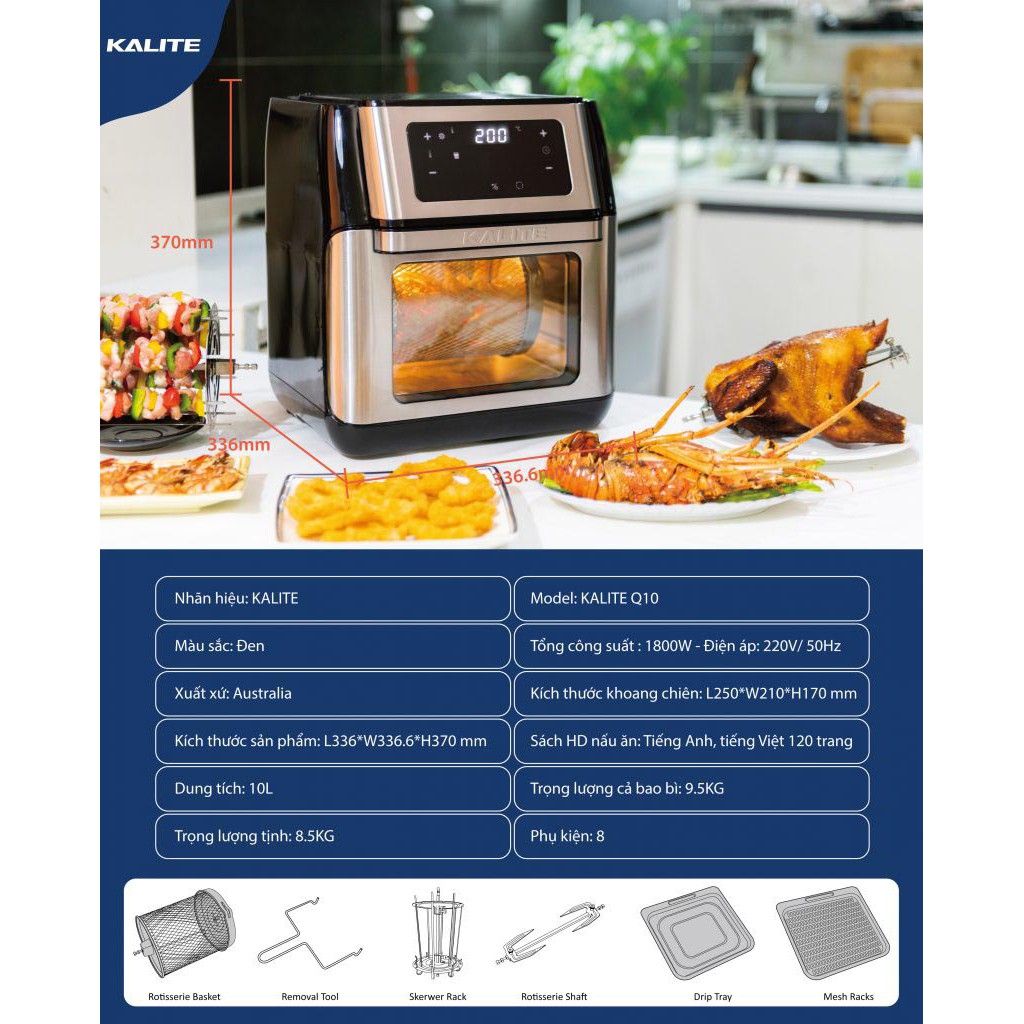 Nồi chiên không dầu Kalite Q10 dung tích 10 lít hàng chính hãng, bảo hành 12 tháng - Cực đa năng, cực tiện lợi, cực xịn