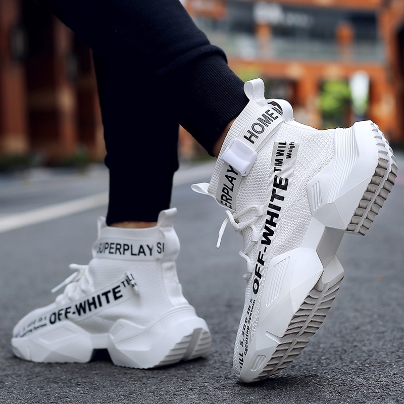 Off White Giày Thể Thao Cổ Cao Phối Lưới Thoáng Khí Thời Trang Cho Nam Mềm | BigBuy360 - bigbuy360.vn