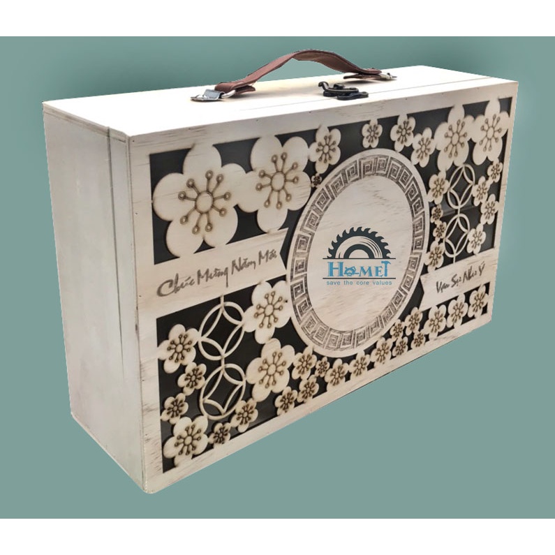 HỘP GỖ ĐỰNG QUÀ TẾT - HỘP GỖ KHẮC LAZER ĐỘC ĐÁO - 34X20X10CM