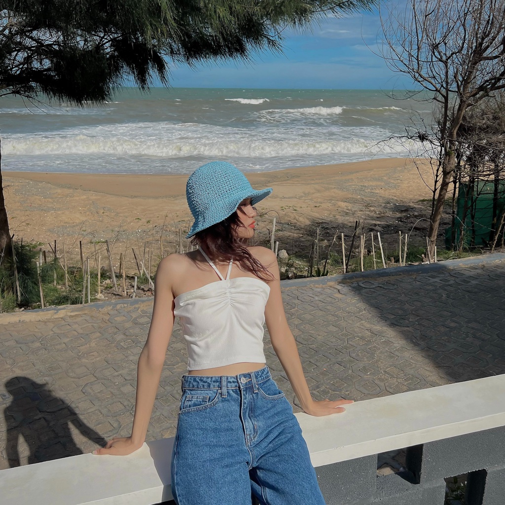 Áo ống thun gân nhún cột dây 3 màu LENCLOTHING 8586