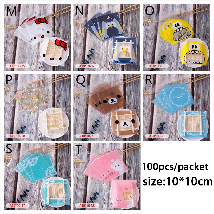 Set 100 túi nhựa khóa zip trong suốt đựng bánh kẹo họa tiết hoạt hình