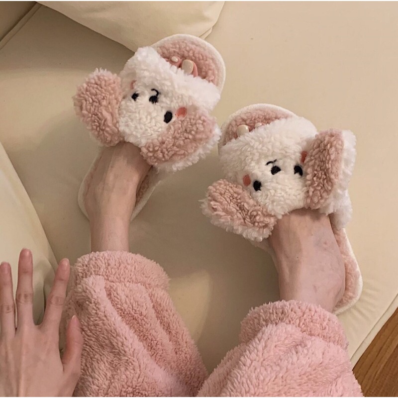 Dép gấu bông lông cừu tai dài giữ ấm đi trong nhà kèm ảnh thâth