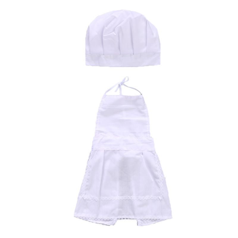 Mary☆Cute Newborn Infant Hat Apron Baby Cook Costume White Photos Photography Prop