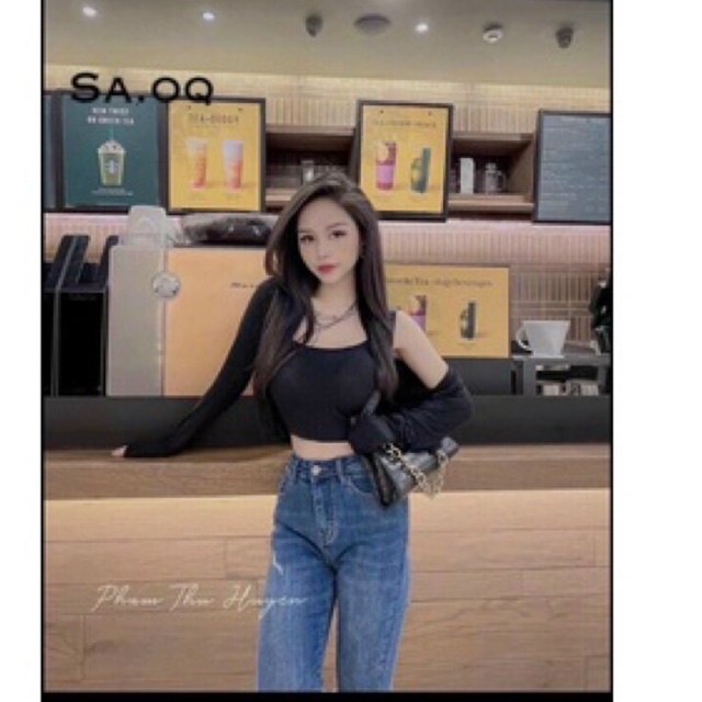 Sét áo 2 dây kèm khoác xinh - Sét áo 2 dây+áo cadigan thun gân alohashop91