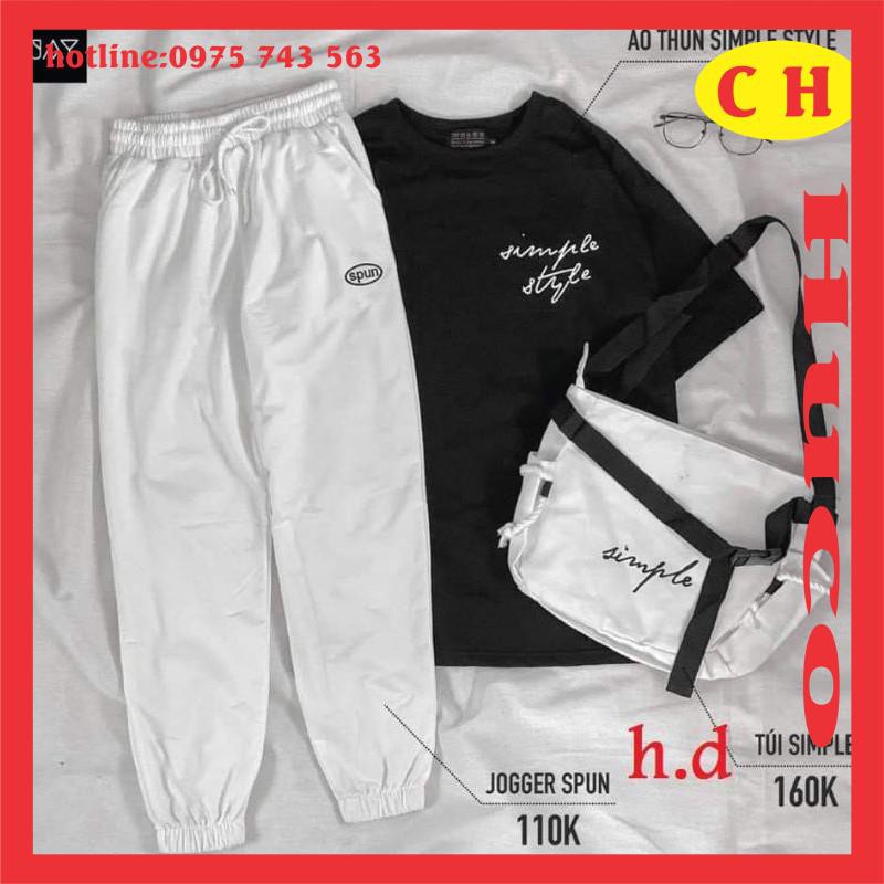 sét bộ thun nam nữ - áo phông, thun chất cotton Simply + quần bom spun - sét form thụng, unisex, freesize giá rẻ đủ size