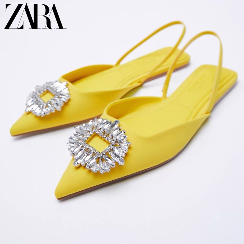 GIÀY MULE ZARA GÓT THẤP MÀU VÀNG ĐÍNH ĐÁ LẤP LÁNH