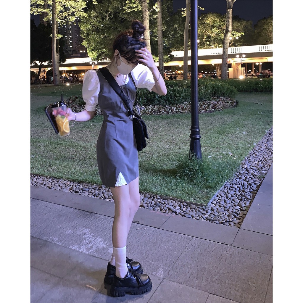 Đầm sơ mi nữ cổ vuông phối tay áo siêu xinh