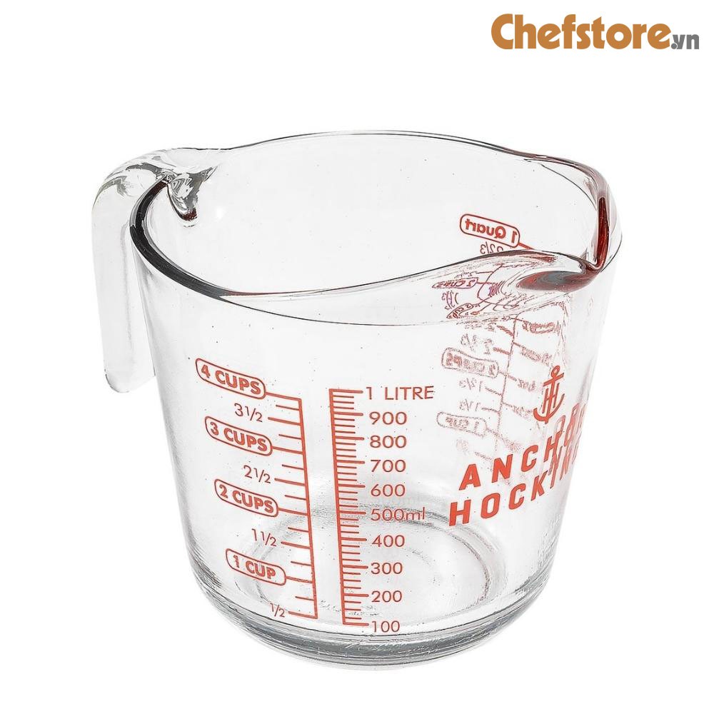 Ca Chia Vạch 💥 Cốc Đong Chất Lỏng Thủy Tinh Dung Tích 1000 ml Chính Hãng ANCHOR HOCKING Sản Xuất Tại USA