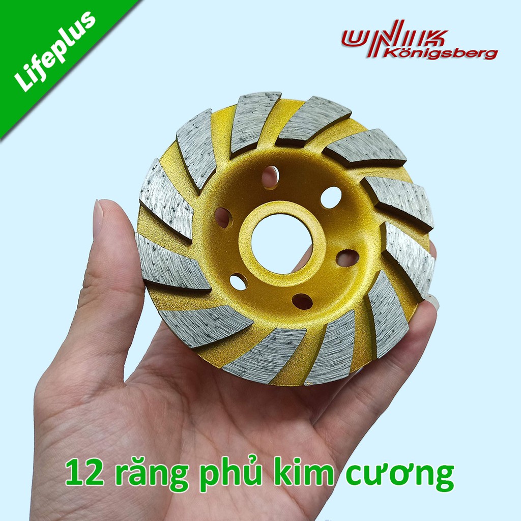 Bát mài - Đĩa phá mài phá bê tông UNIK Vàng Φ100mm cốt 16mm với 12 răng phủ kim cương