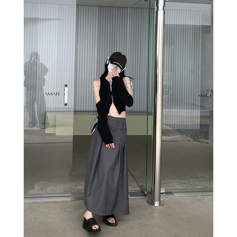 Trang phục XIAOZHAINV áo trễ vai dài tay/ chân váy dài chữ A lưng cao thời trang nữ