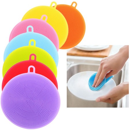 1 Miếng Chà Rửa Silicone Đa Năng Cho Nhà Bếp / Phòng Tắm Màu Ngẫu Nhiên