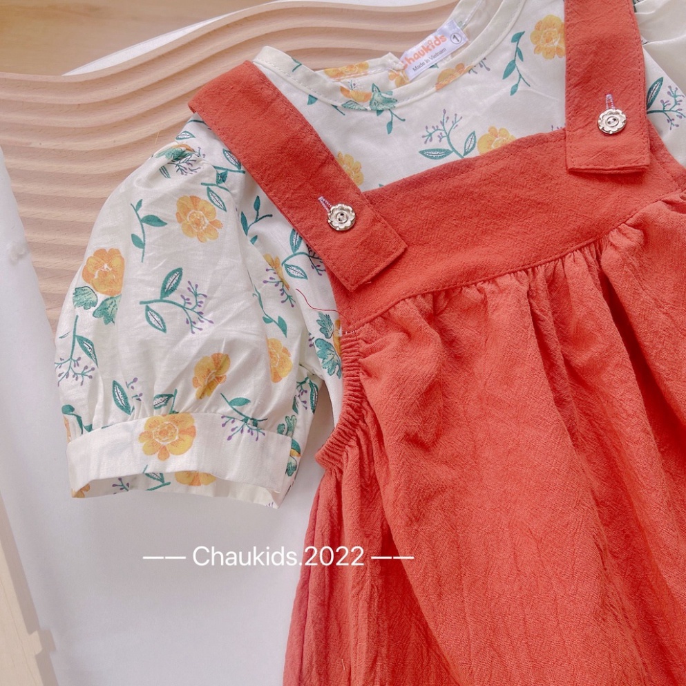 Váy babydoll phối tay hoa nhí bé gái, váy yếm hoa nắng 2 màu siêu yêu cho bé