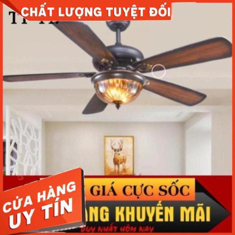 Quạt Trần Đèn 5 Cánh Gỗ Phong Cách Âu Mỹ Hiện Đại (Bảo hành 12 tháng)