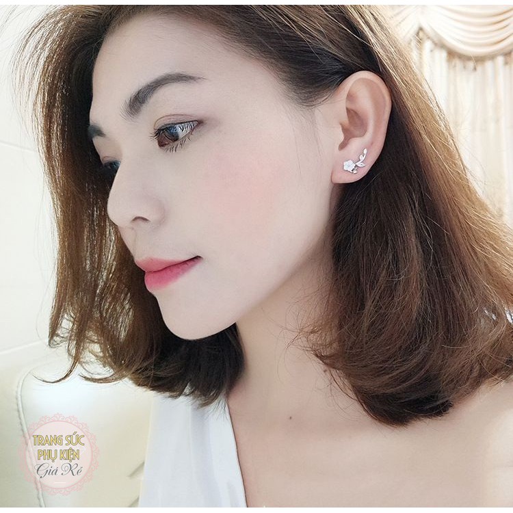 Bông tai vành hình hoa lá, mẫu mới nhỏ xinh cực cute HT175, Bạc ý S925
