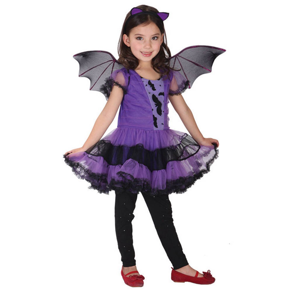 Bộ trang phục hóa trang Halloween gồm váy + băng đô cài tóc + cánh dơi độc đáo dành cho bé gái