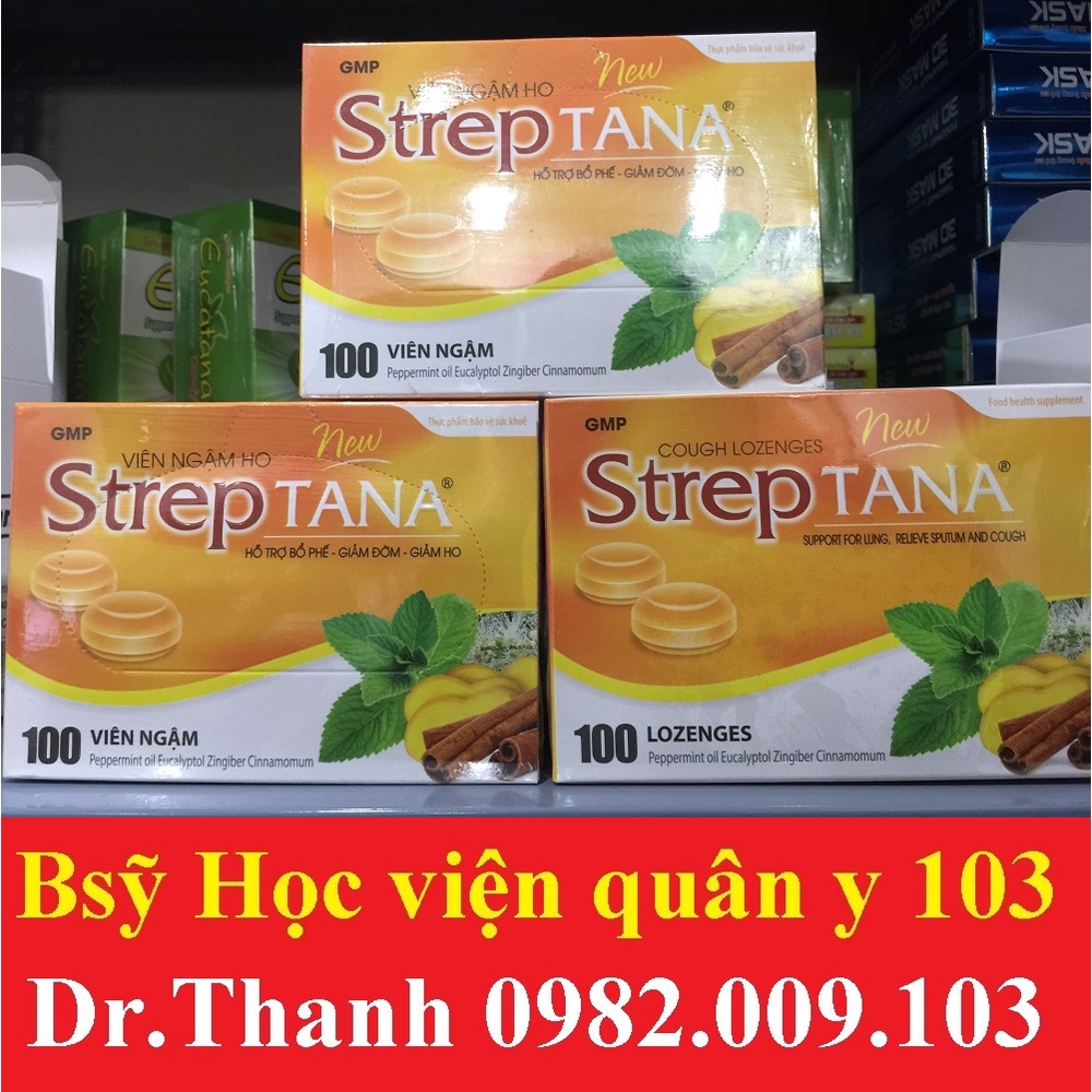 Kẹo ngậm ho Streptana vỉ 8 viên, hộp 24 viên, hộp 100 viên, hộp 300 viên [ strep tana ]