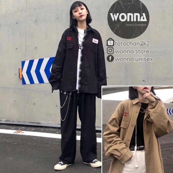 {Có ảnh thật} Order Áo khoác - Jacket sơ mi ulzzang unisex form rộng oversize Hàn Quốc street style đen be nude nam nữ