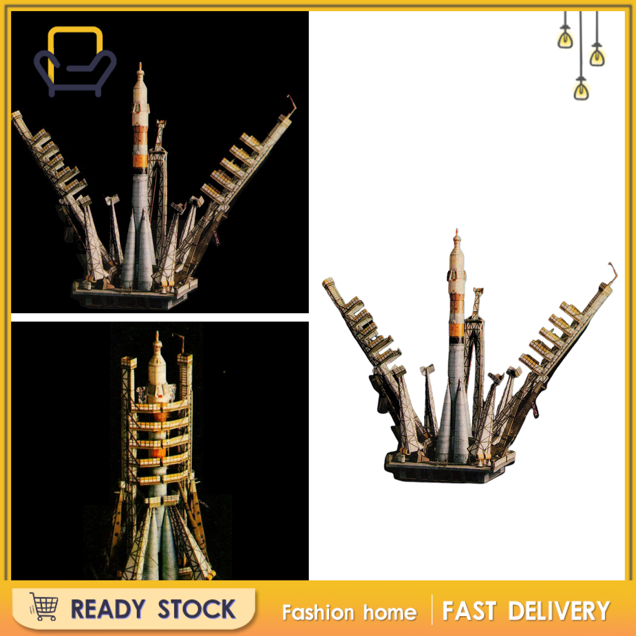 【Fashion home】1:80 Scale Russian Soyuz Carrier Rocket and Launch Pad to Build 3D Model Kit