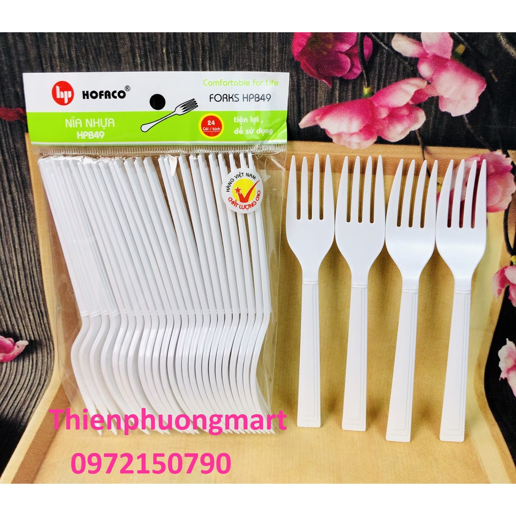 Combo 24 chiếc nĩa nhựa cao cấp Hofaco - Nĩa ăn tráng miệng bằng nhựa cao cấp Hồng Phát Hofaco – Nĩa nhựa HPB49