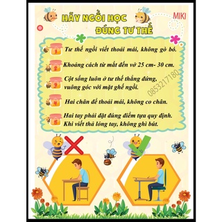 Bảng NGỒI HỌC ĐÚNG TƯ THẾ mẫu chú ong chăm chỉ (Đồ Dùng Dạy Học Miki)