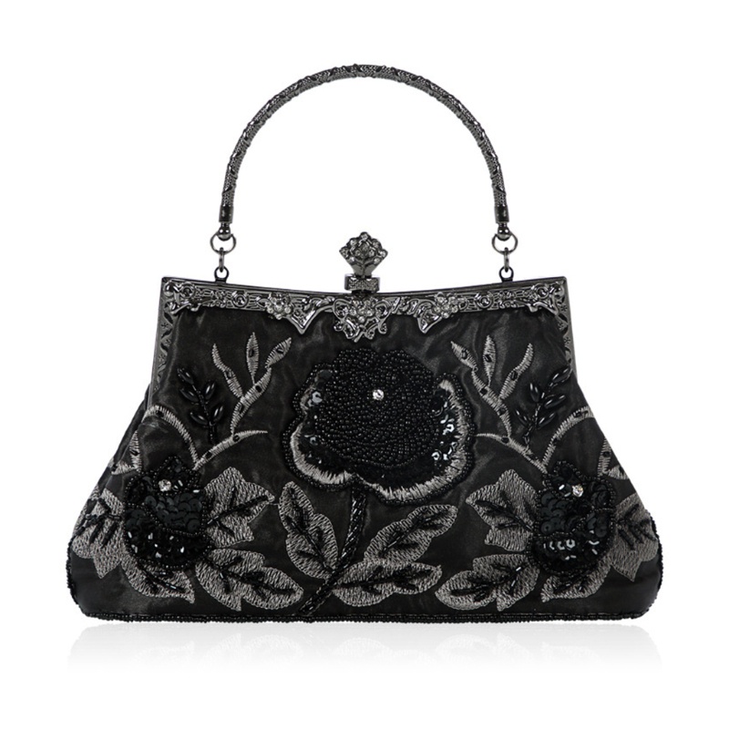 Ví Cầm Tay Đính Hạt Và Hoa Phong Cách Vintage Cho Nữ