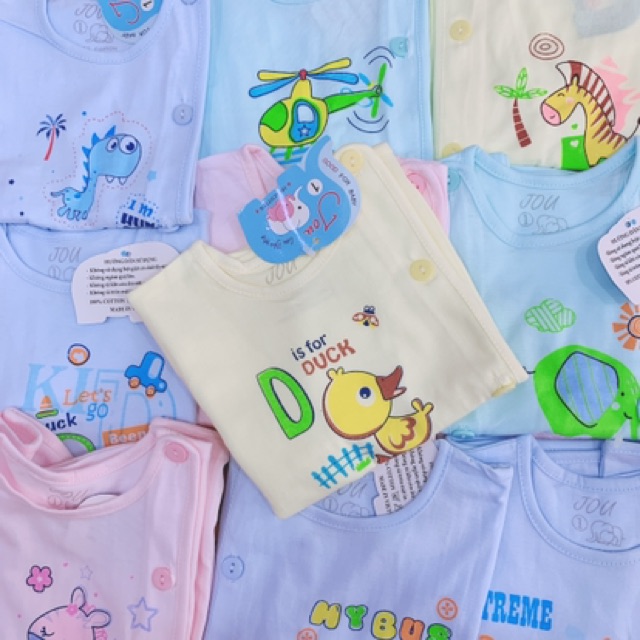 Áo Sơ Sinh Tay Dài Jou Màu Cao Cấp 100% Cotton Mềm,Mịn-CHÍNH HÃNG-Quần Áo Trẻ Em Sơ Sinh 0 12 Tháng