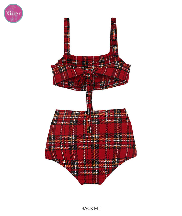 Korean style swimwear, sexy plaid high waist bikini, beachwear | BigBuy360 - bigbuy360.vn